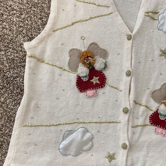 Bobbie Brooks Vintage Cream Angel Cloud Sweater Vest Large - Picture 7 of 13